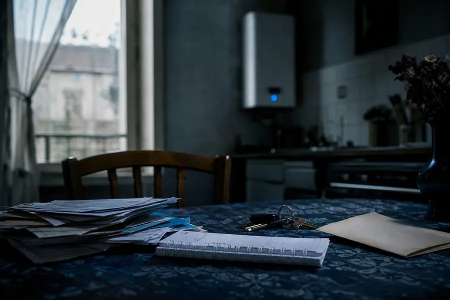 Documents de succession, facture de gaz et relevé de compteur préparés dans un logement après un décès.